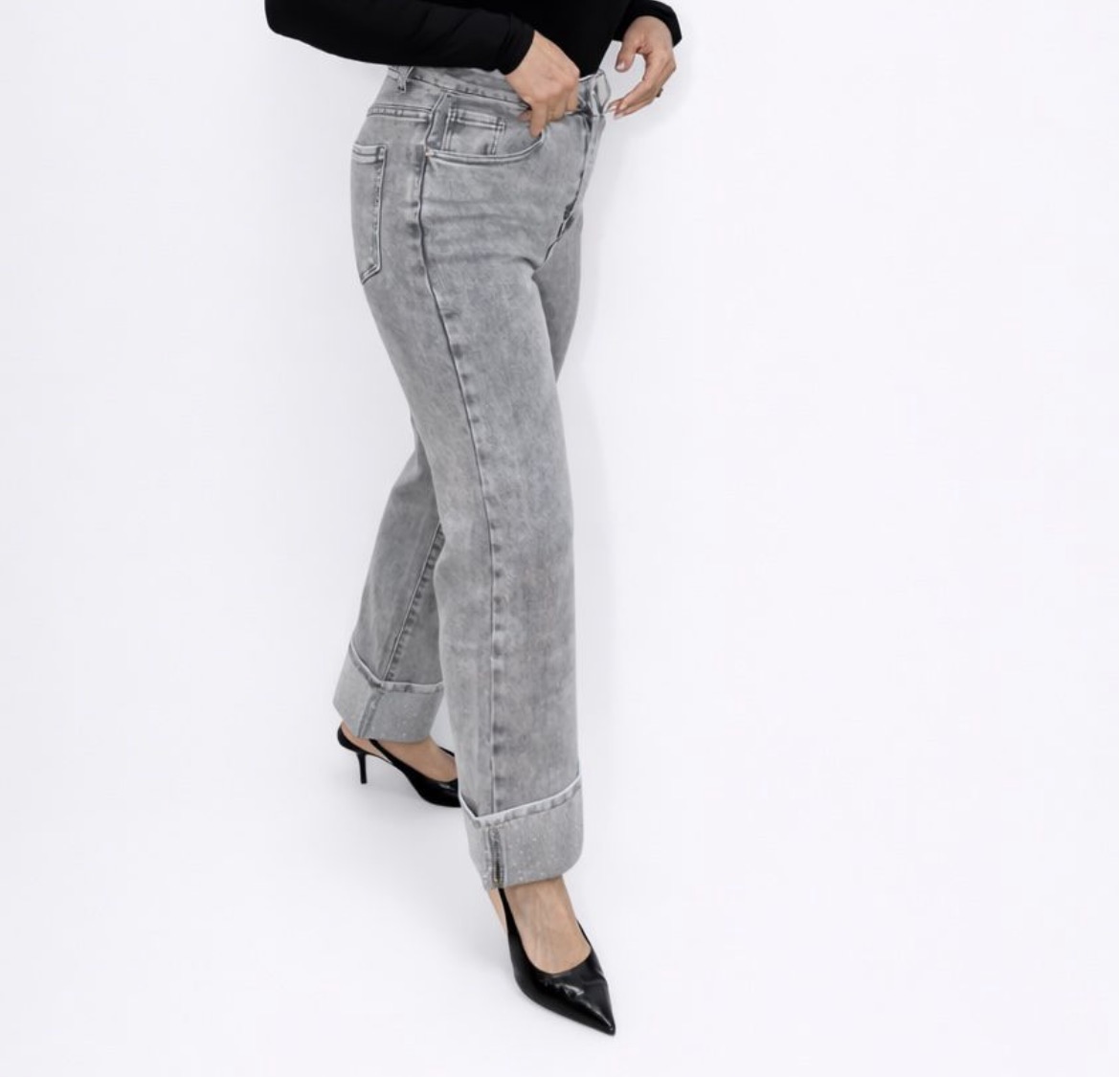 Tejano gris brillos bajos