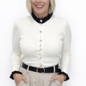 Cardigán crudo bicolor manga cuello