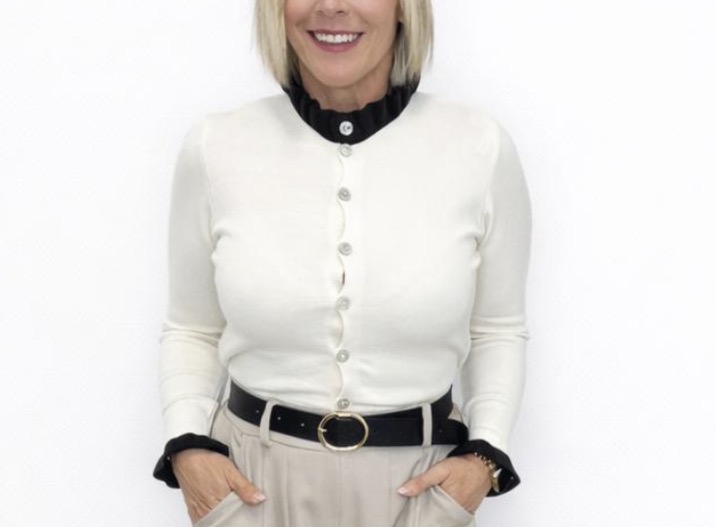 Cardigán crudo bicolor manga cuello