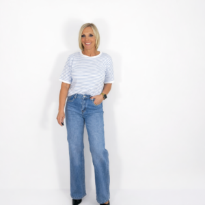 Camiseta rayas algodón blanca celeste