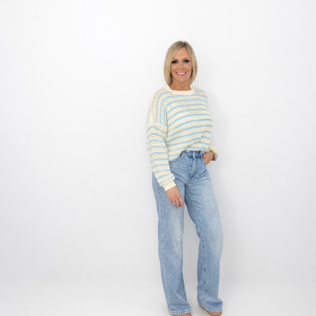 Jersey punto calados celeste crudo