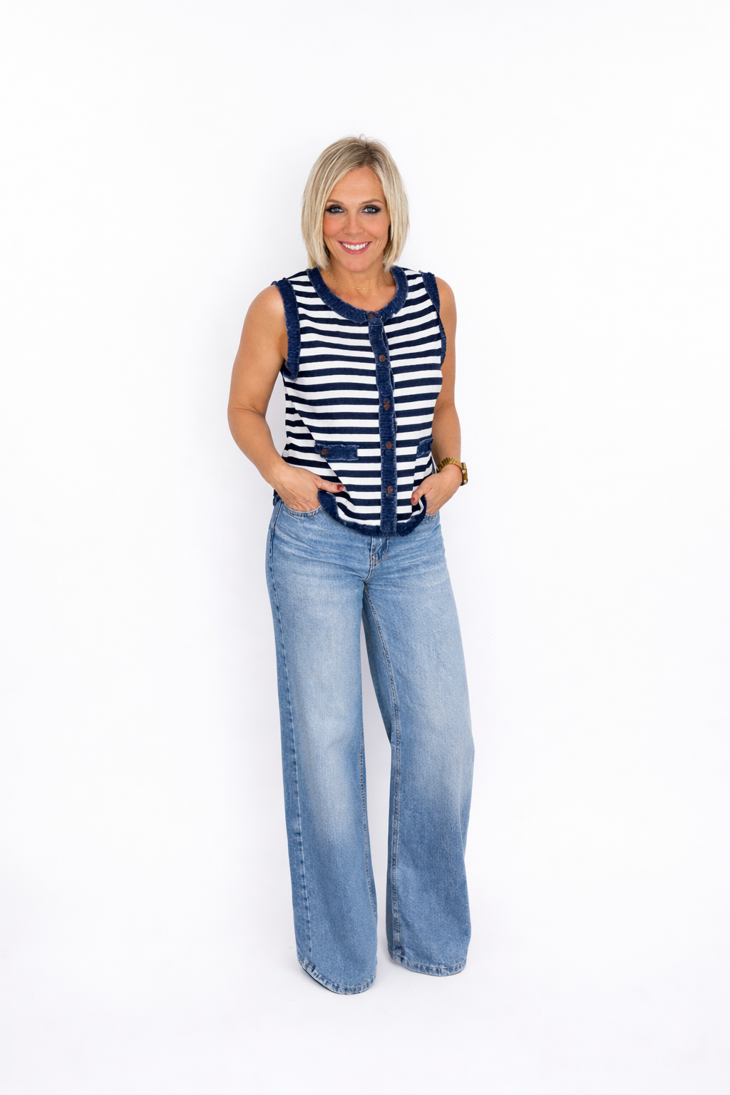 Chaleco rayas ribetes vaquero