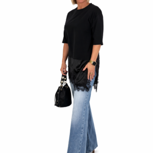 Camiseta encaje razo negra