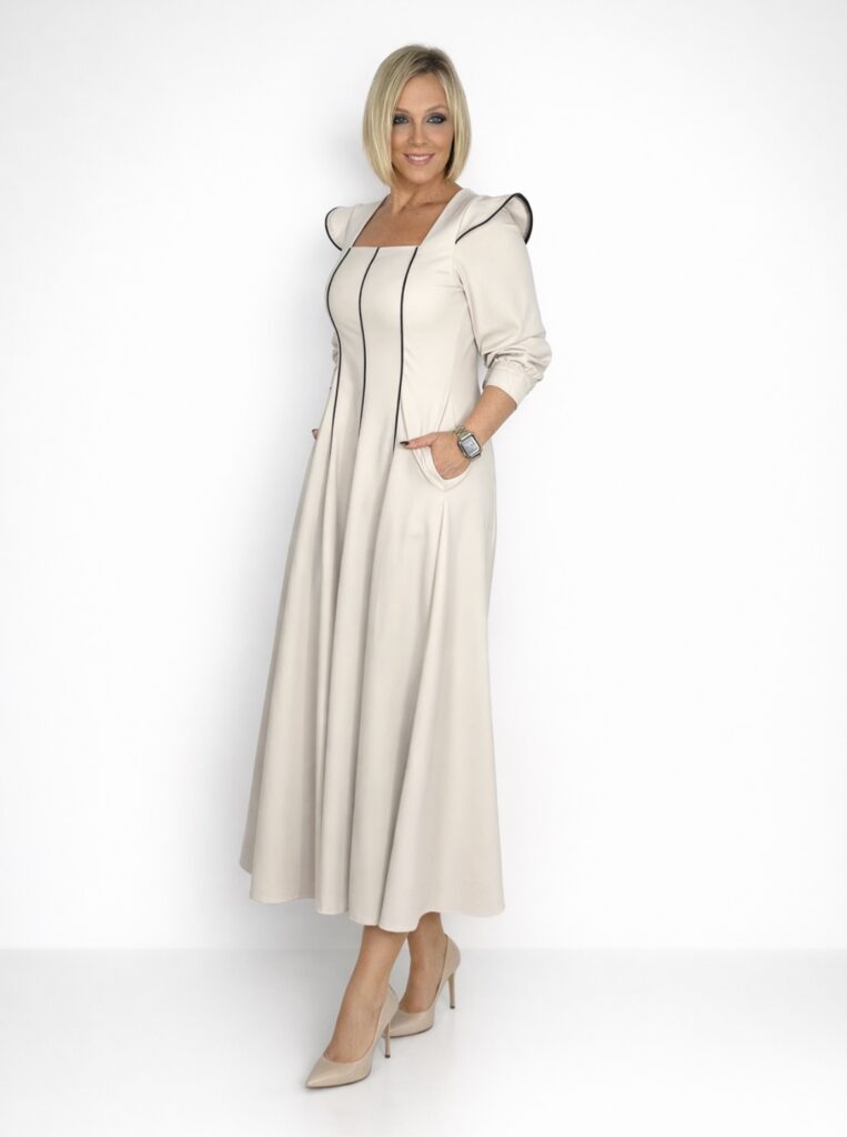 Vestido liso tablas beige