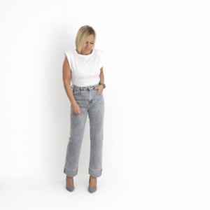 Tejano gris brillos bajos