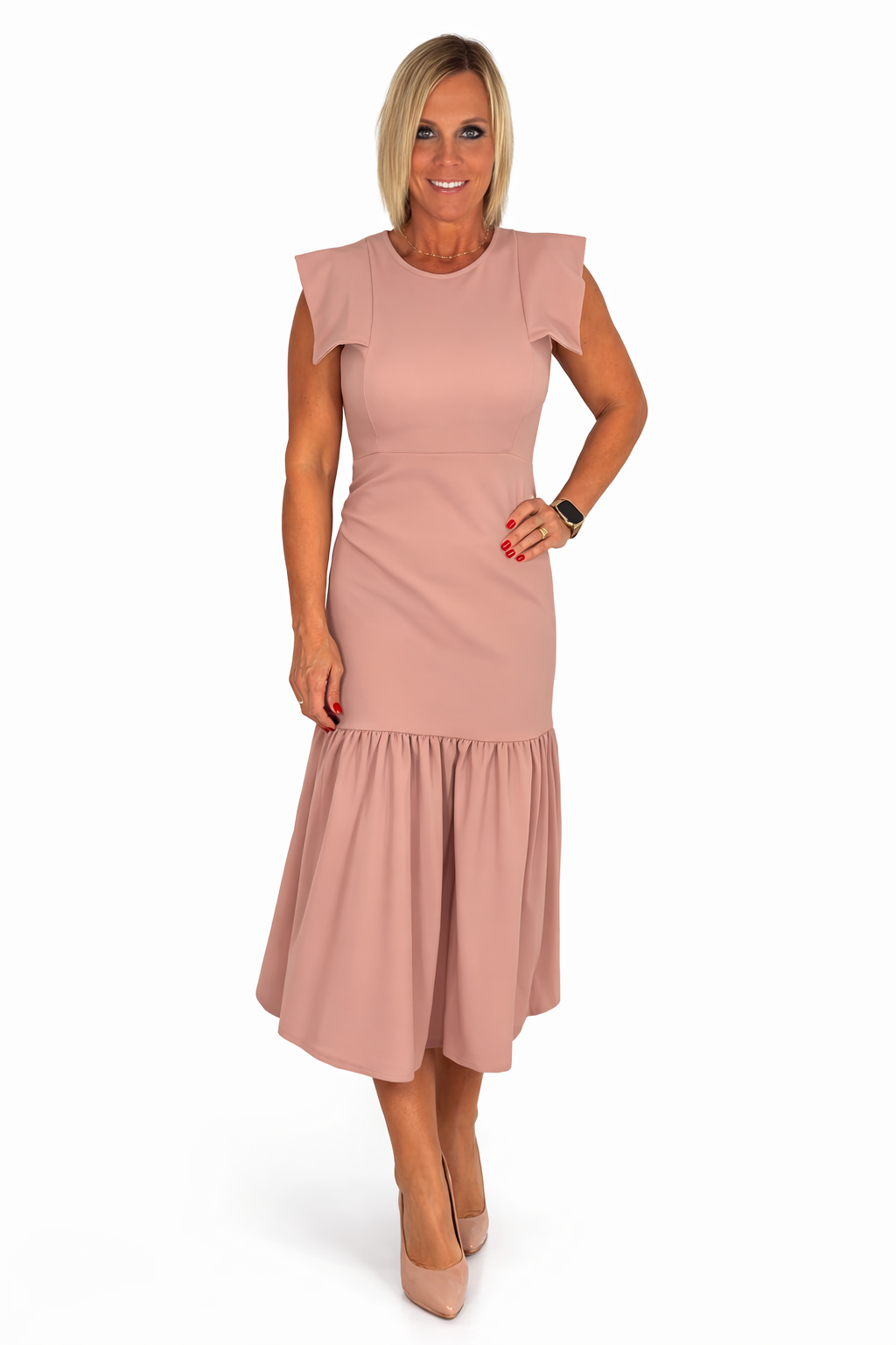 Vestido corte volante hombro tapeta