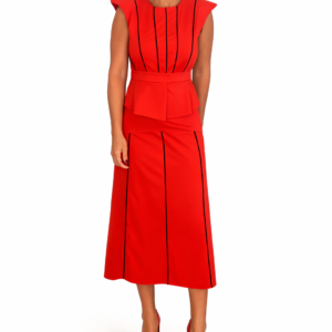 Conjunto top y falda rojo ribete negro
