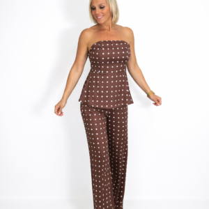 Conjunto top y pantalón lunares marrón