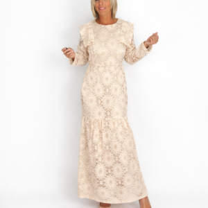 Vestido encaje floral beige