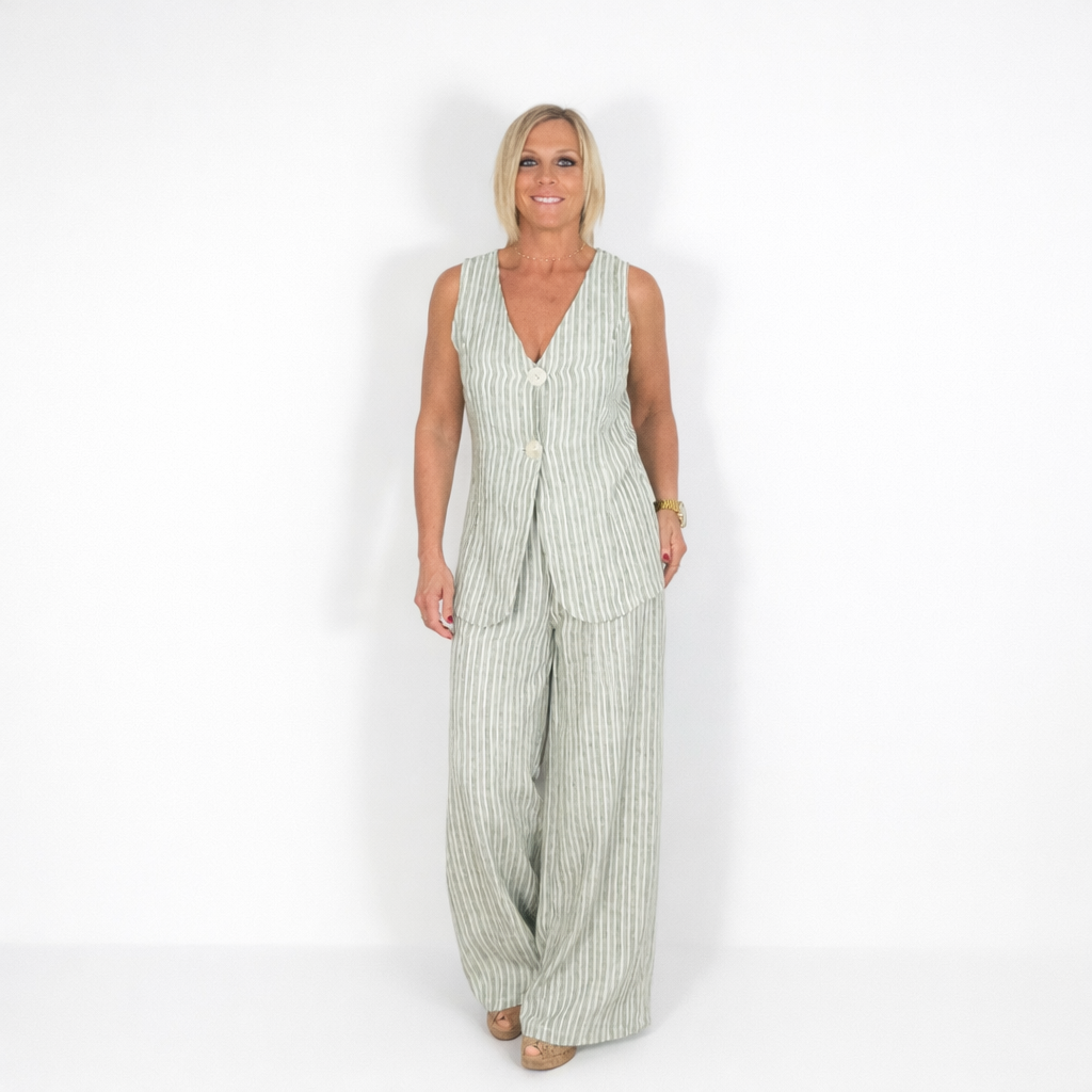 Conjunto lino rayas botón grande