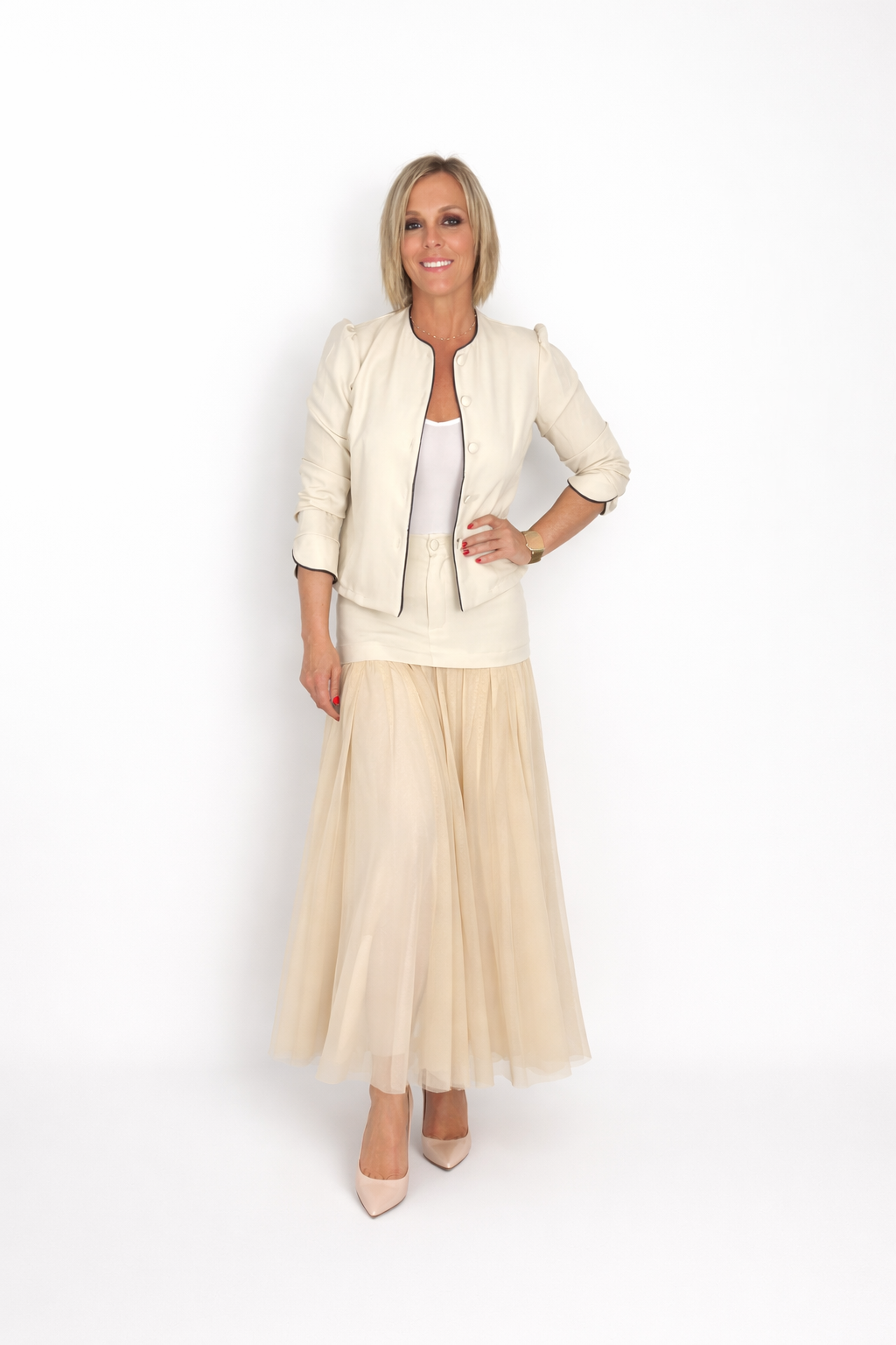 Conjunto falda tul beige