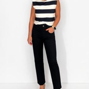 Camiseta hombreras rayas blancas y negras