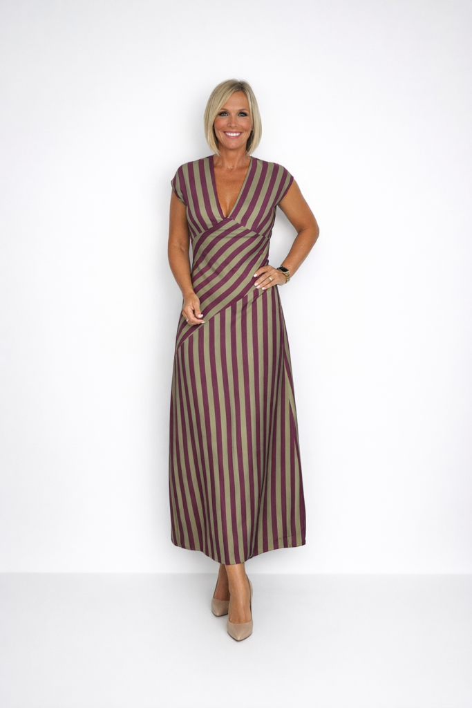 Vestido rayas morado verde