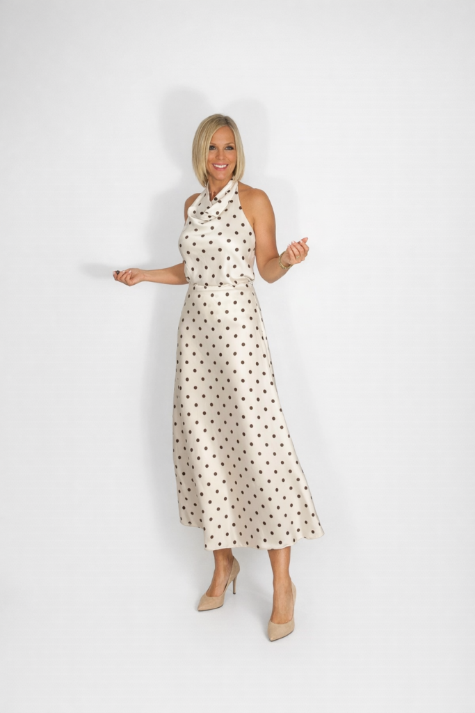 Conjunto top y falda beige lunar marrón