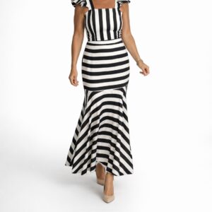 Conjunto top y falda rayas blanco y negro