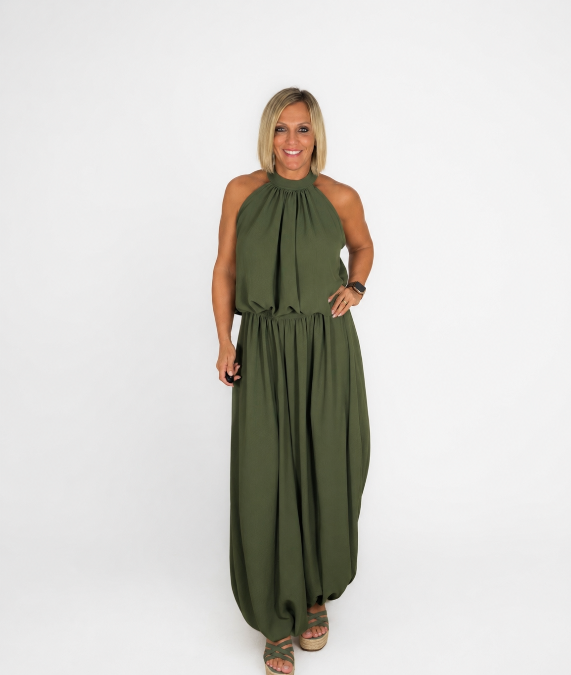 Conjunto top y pantalón fluido verde kaki