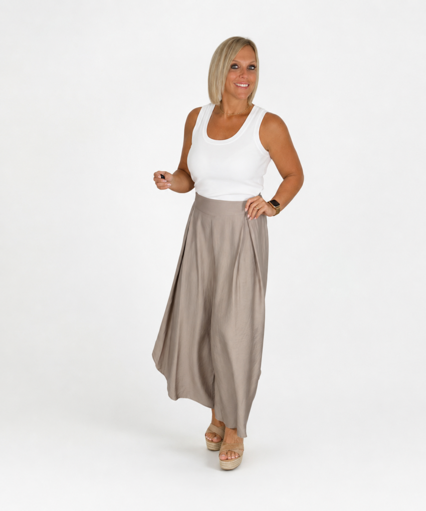 Pantalón palazzo fluido topo