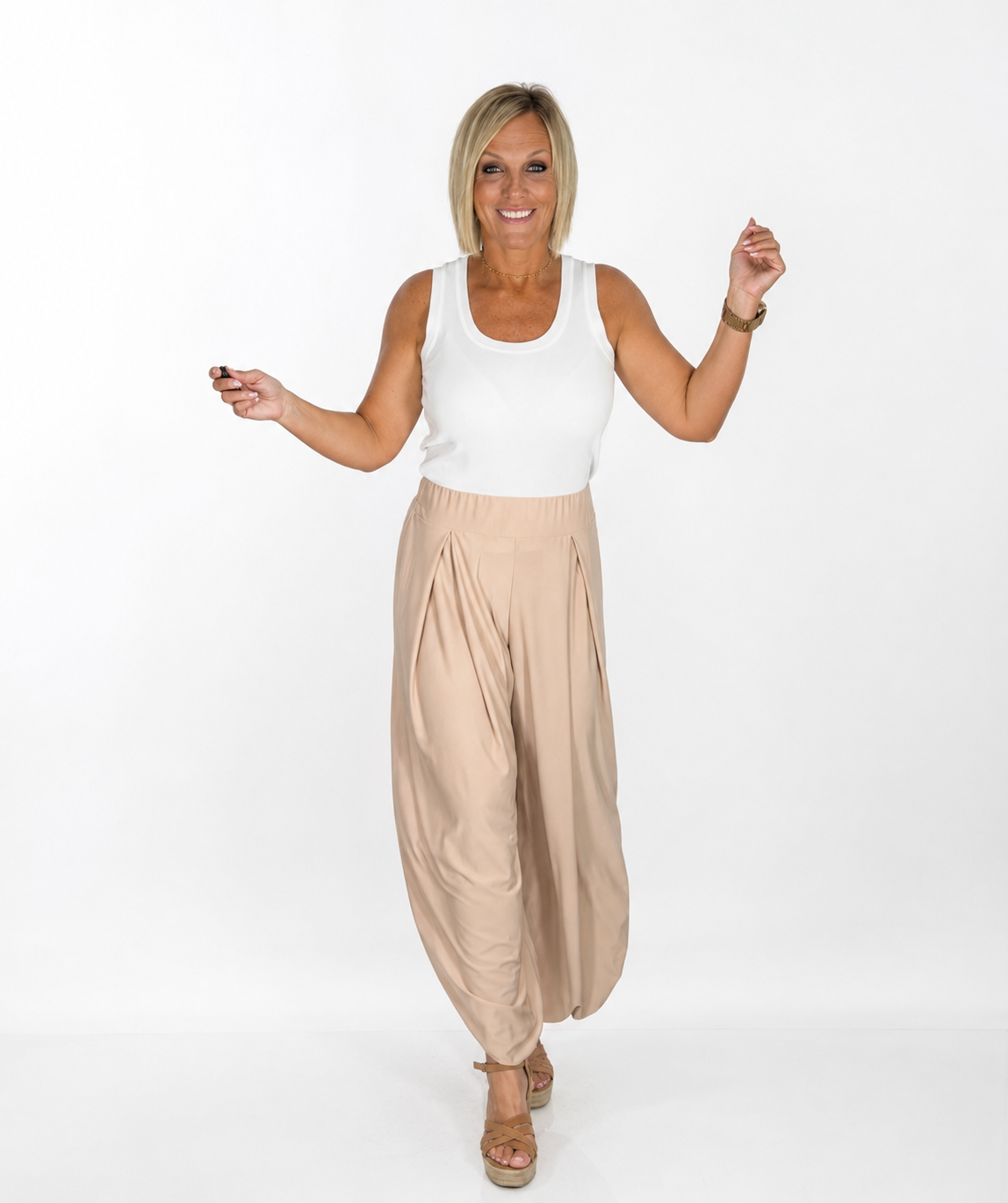 Pantalón palazzo fluido beige