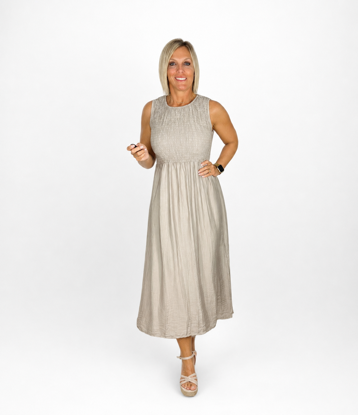 Vestido sin mangas panel topo