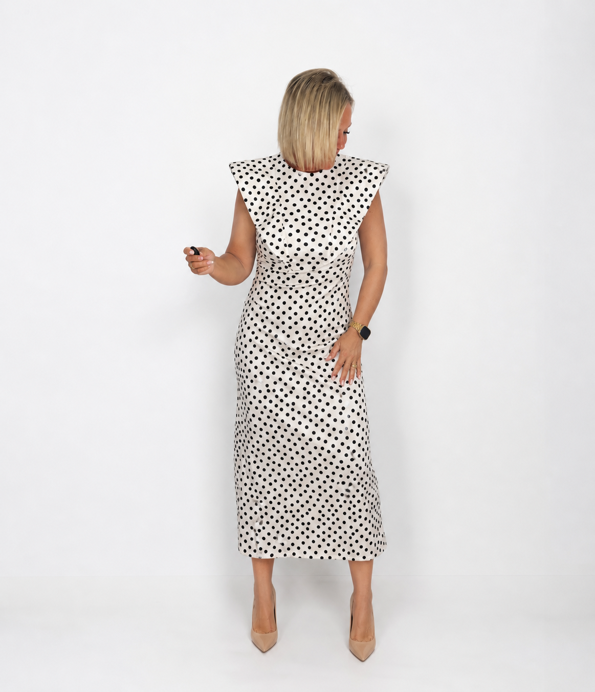 Vestido tapetas blanco lunar negro