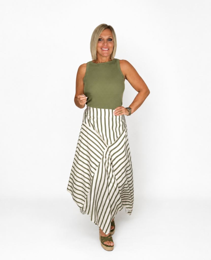 Falda rayas verde y blanca