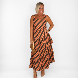 Vestido volantes rayas marrones