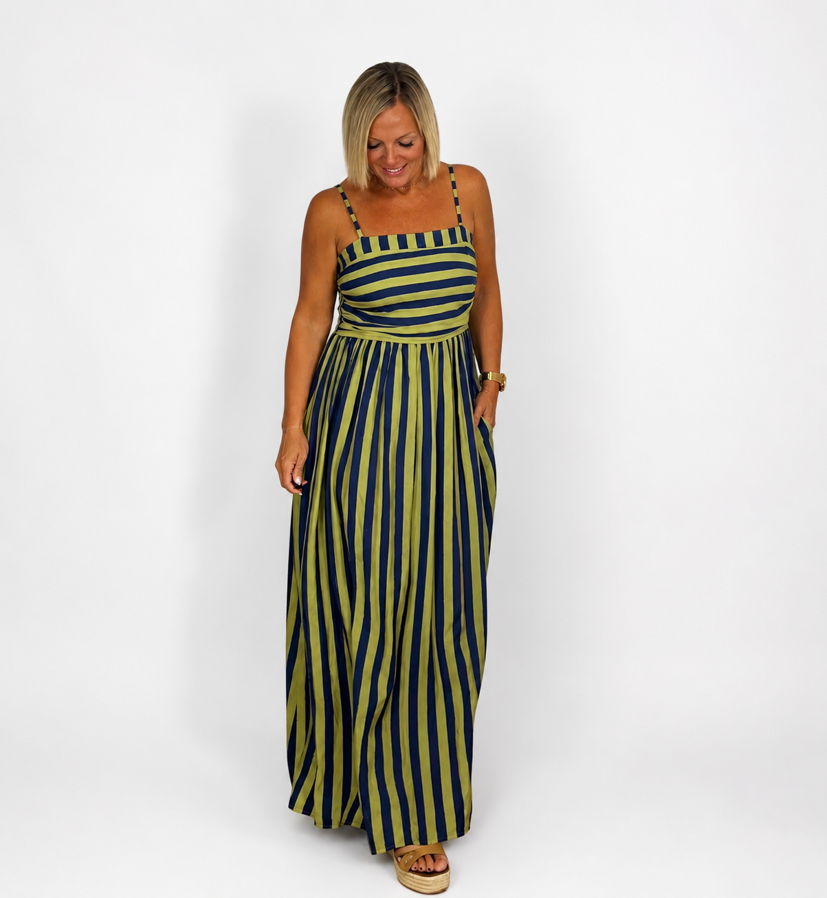 Vestido rayas azul marino y verde