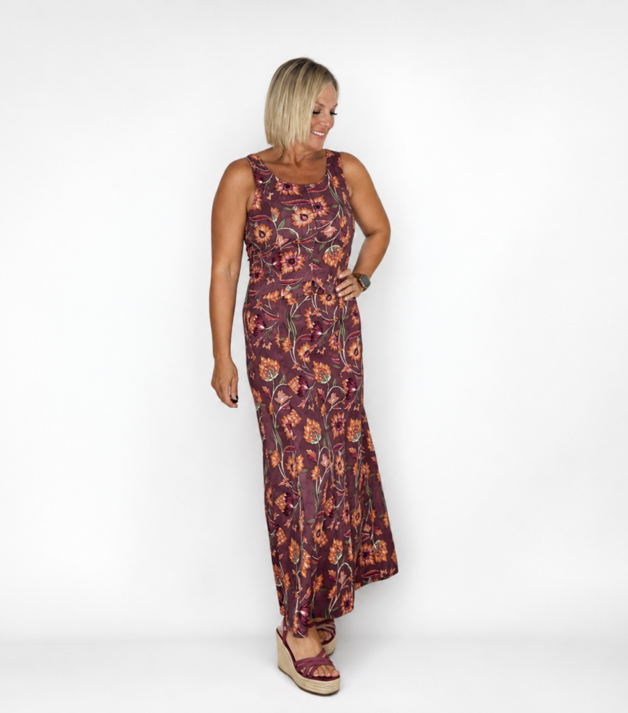 Top y falda floral en vino