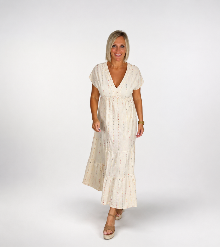 Vestido lino bordados colores