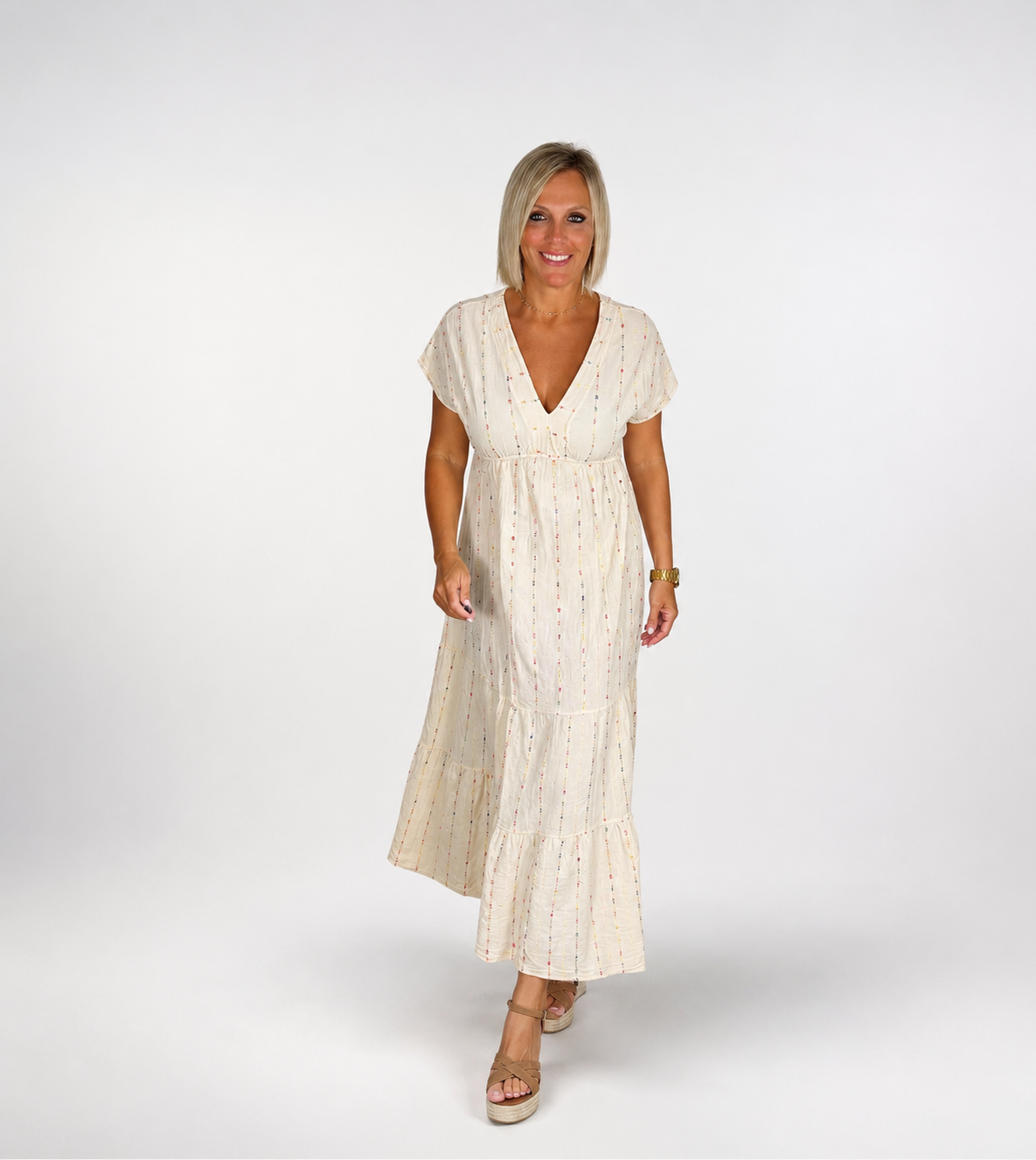 Vestido lino bordados colores