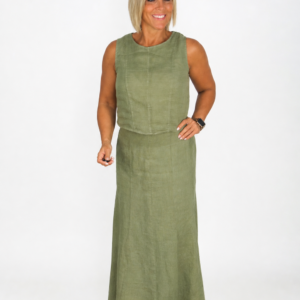 Conjunto lino top y falda verde kaki