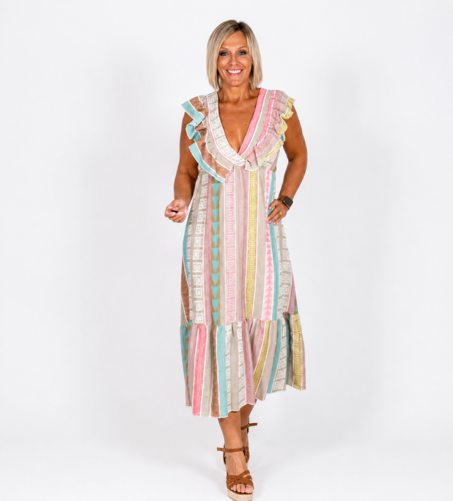 Vestido estampado étnico escote en V