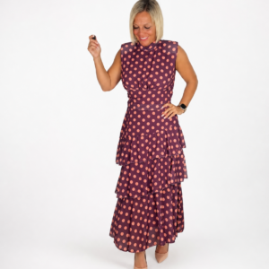 Vestido gasa volantes lunares morado-coral