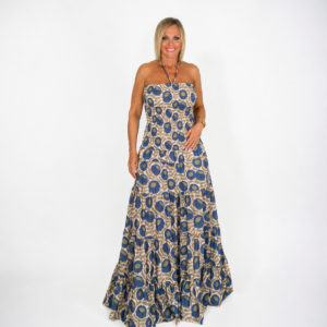 Vestido frunce palabra de honor estampado