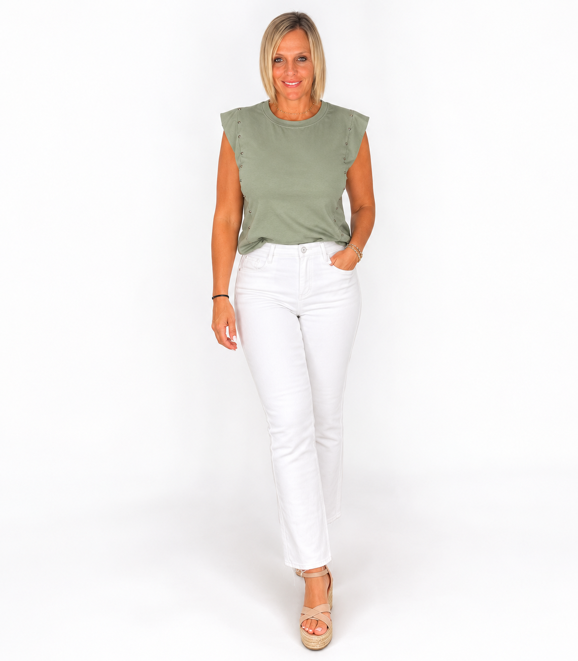 Camiseta algodón tachuelas verde kaki