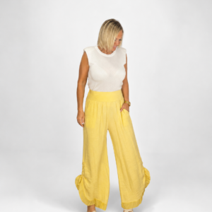 Pantalón palazzo amarillo frunce