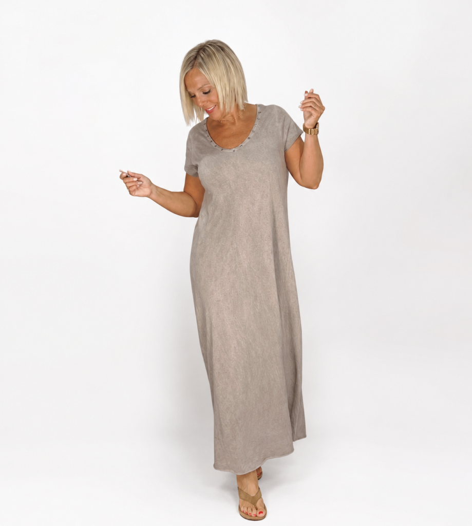 Vestido algodón pico estrellas gris