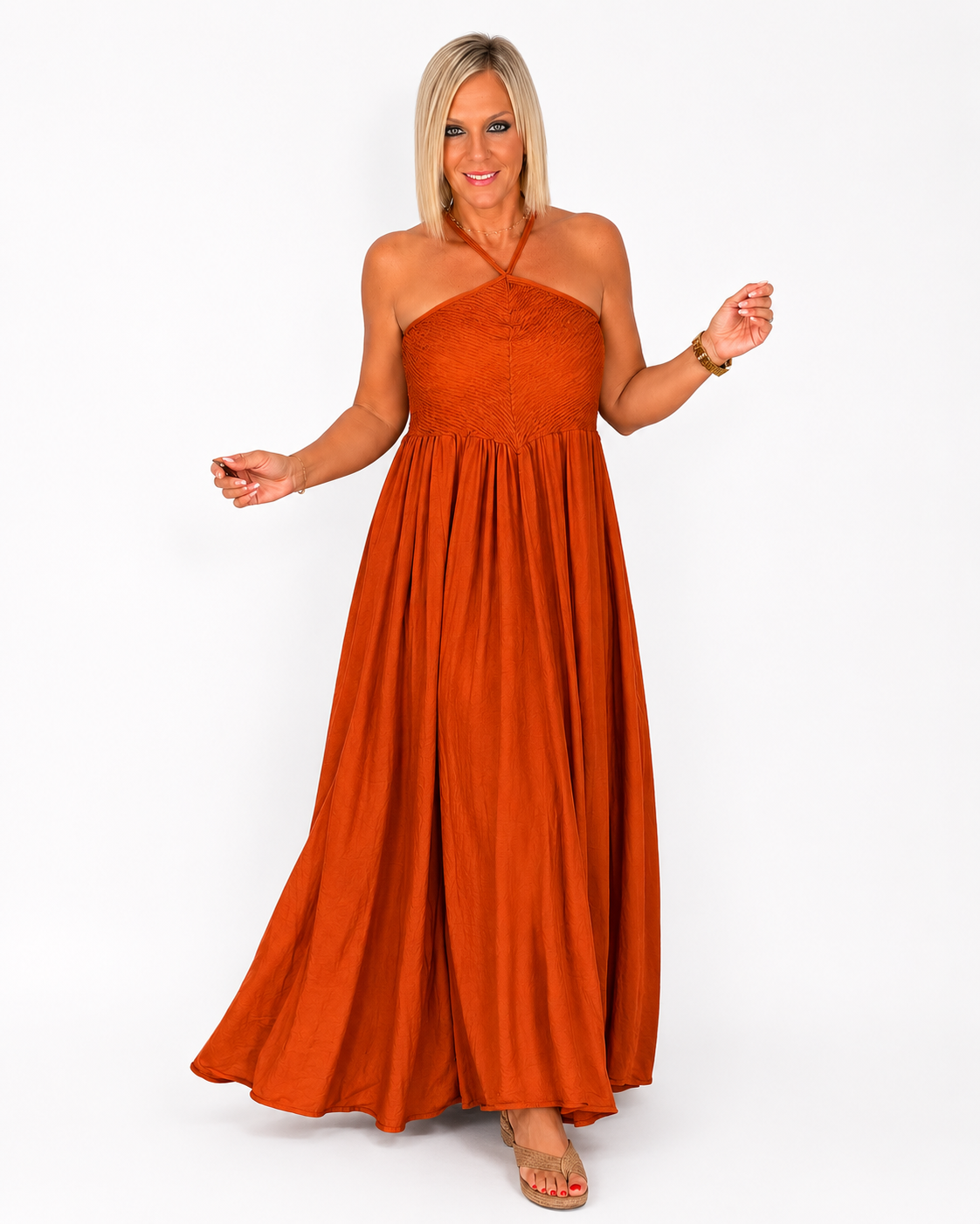 Vestido frunces pico caldera