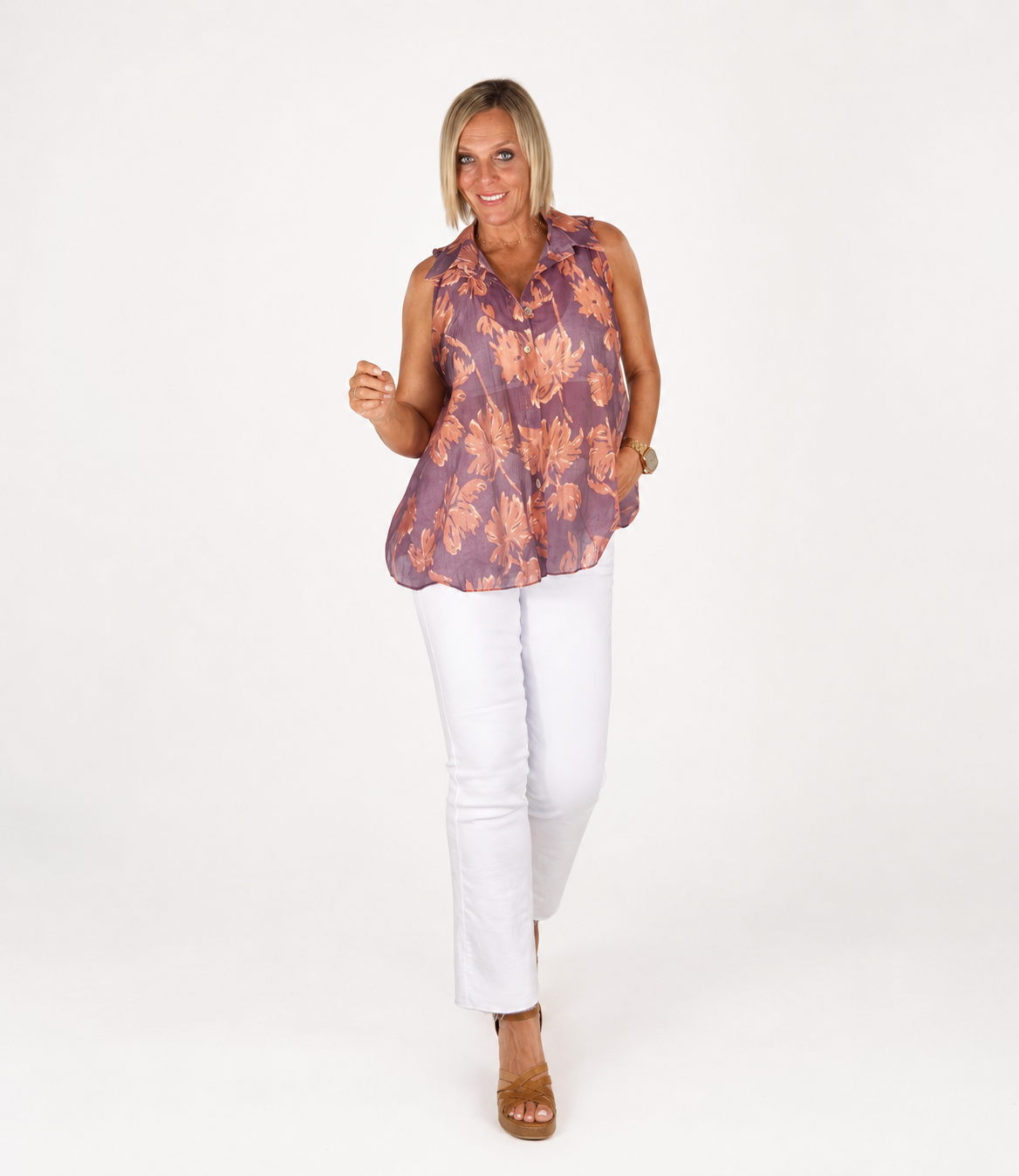 Camisa oversize morada flores