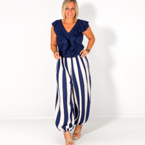 Camisa azul marino lino volante