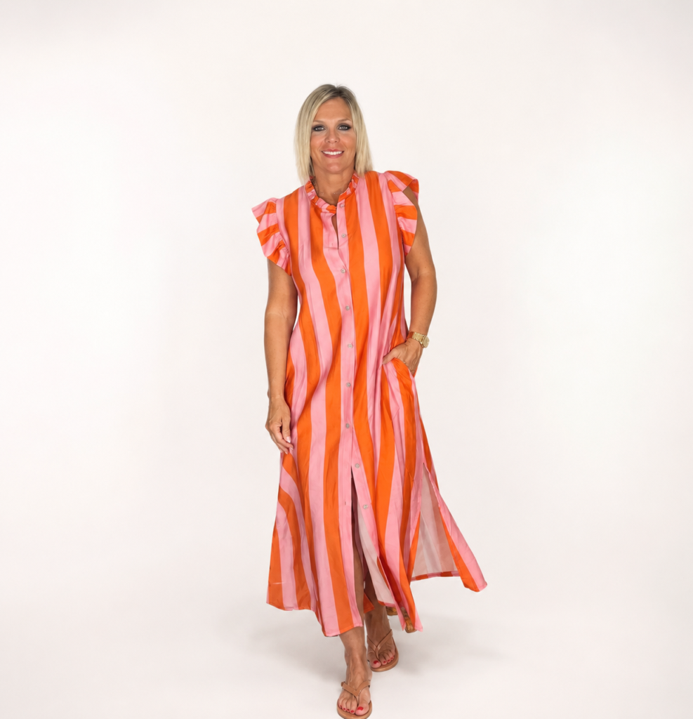 Vestido camisero largo rayas
