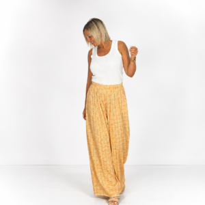Pantalón fluido cuadros amarillos y naranjas