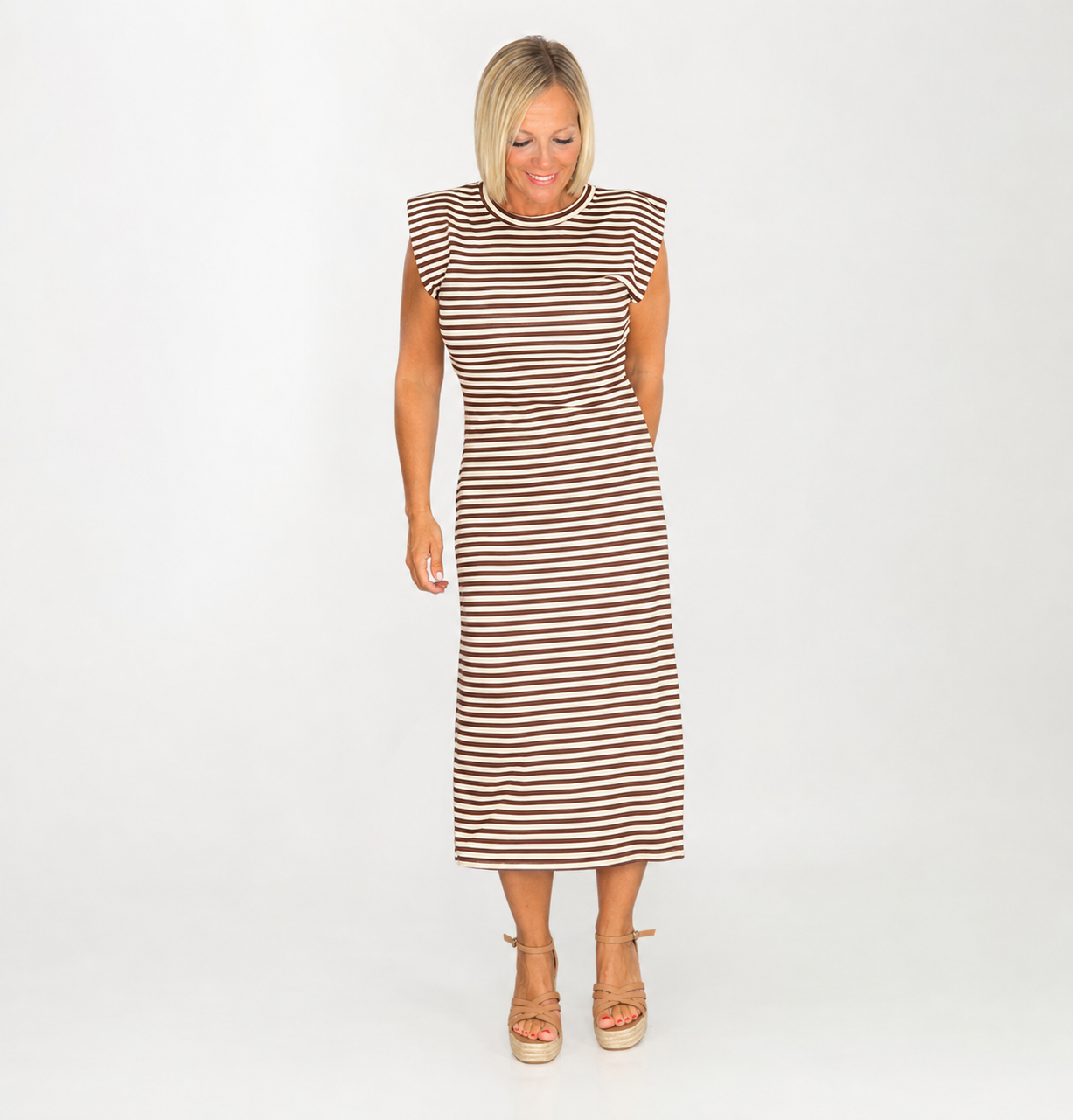 Vestido rayas beige marrón chocolate algodón