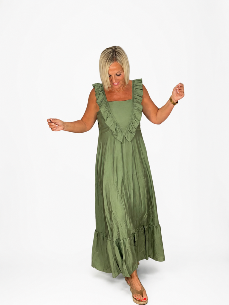 Vestido volante pico verde