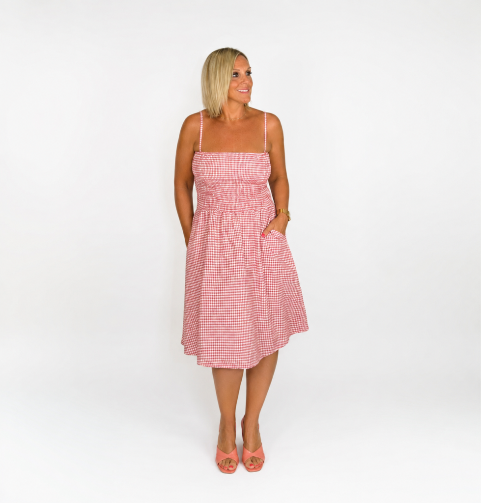 Vestido corto tirantas vichy rojo