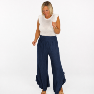 Pantalón palazzo azul marino frunce