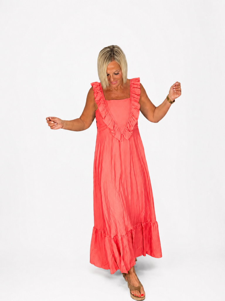 Vestido volante pico coral