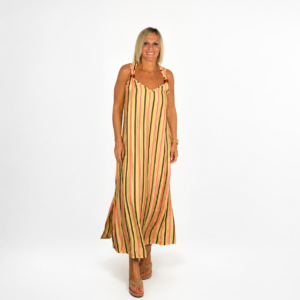 Vestido amarillo rayas rosa bolas