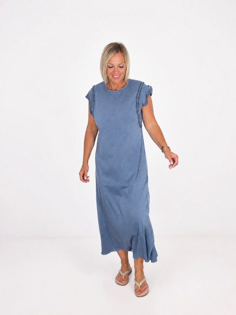 Vestido algodón tachuelas azul