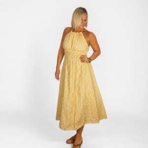 Vestido cuadro cuello mostaza